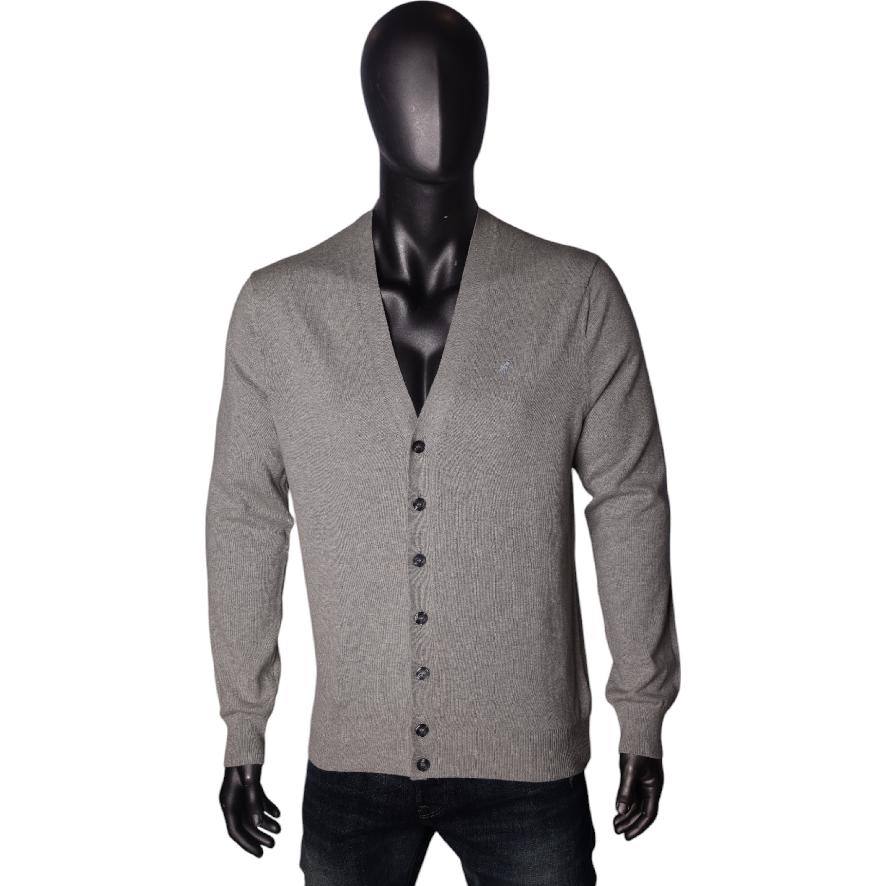 Polo Cardigan Plain Grey Melange